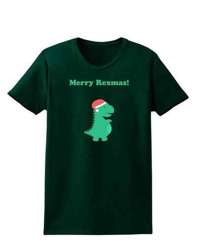 Merry Rexmas T-Rex Dinosaur Christmas Womens Dark T-Shirt-TooLoud-Forest-Green-Small-Davson Sales