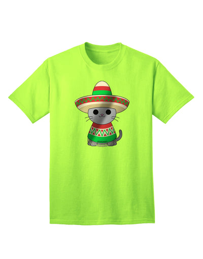 Metallic Adult T-Shirt - Sombrero and Poncho Cat Design by TooLoud-Mens T-shirts-TooLoud-Neon-Green-Small-Davson Sales