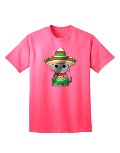 Metallic Adult T-Shirt - Sombrero and Poncho Cat Design by TooLoud-Mens T-shirts-TooLoud-Neon-Pink-Small-Davson Sales