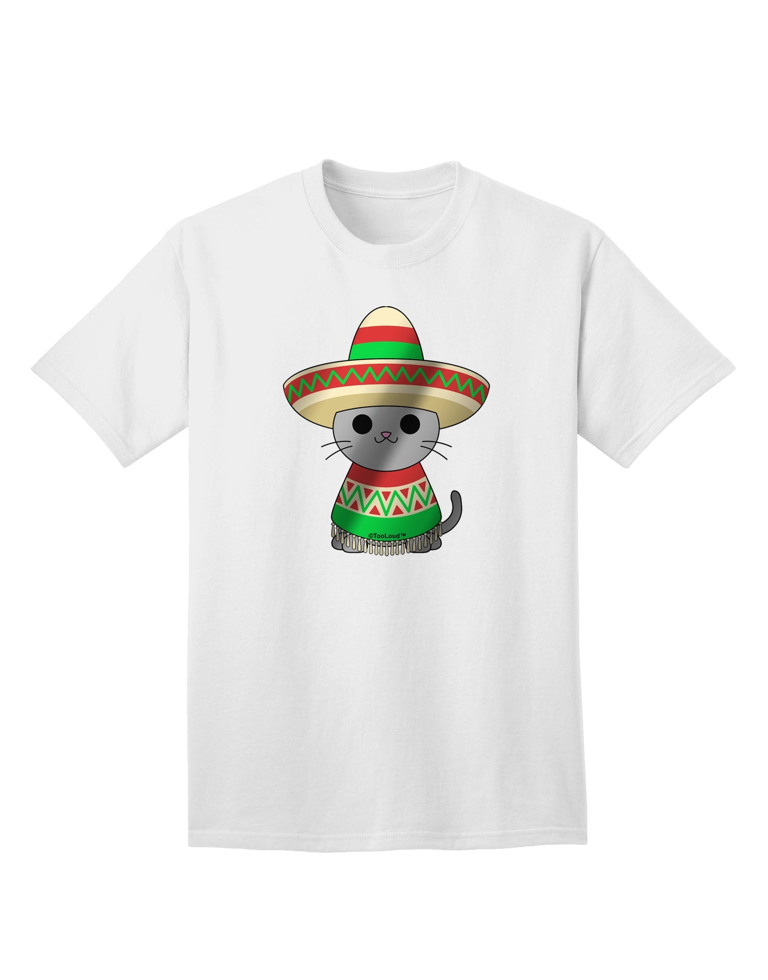 Metallic Adult T-Shirt - Sombrero and Poncho Cat Design by TooLoud-Mens T-shirts-TooLoud-White-Small-Davson Sales
