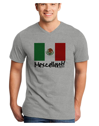 Mexcellent - Mexican Flag Adult V-Neck T-shirt-Mens V-Neck T-Shirt-TooLoud-HeatherGray-Small-Davson Sales