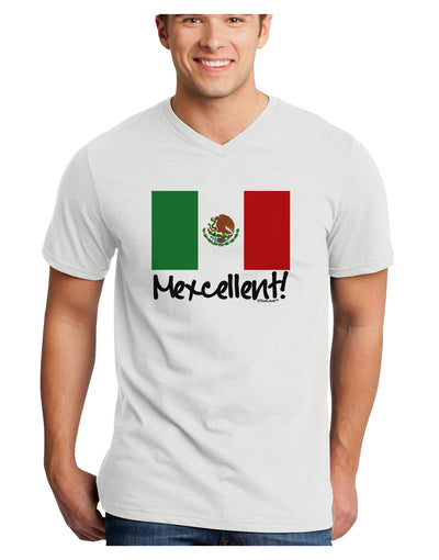 Mexcellent - Mexican Flag Adult V-Neck T-shirt-Mens V-Neck T-Shirt-TooLoud-White-Small-Davson Sales
