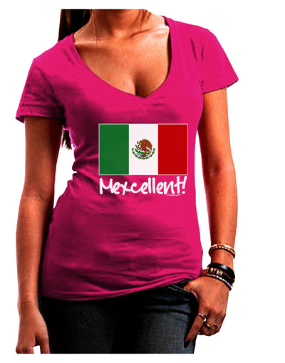 Mexcellent - Mexican Flag Juniors V-Neck Dark T-Shirt-Womens V-Neck T-Shirts-TooLoud-Hot-Pink-Juniors Fitted Small-Davson Sales