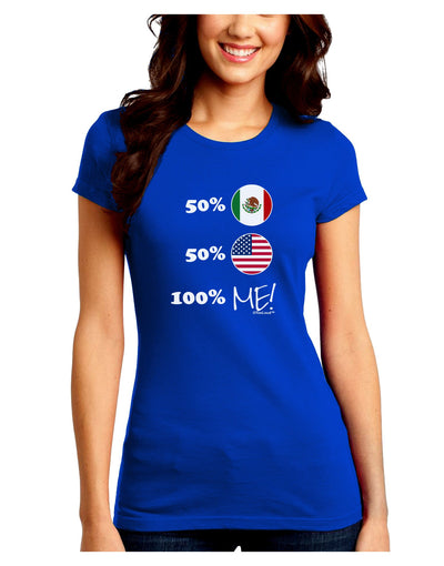 Mexican American 100 Percent Me Juniors Crew Dark T-Shirt-T-Shirts Juniors Tops-TooLoud-Royal-Blue-Juniors Fitted Small-Davson Sales