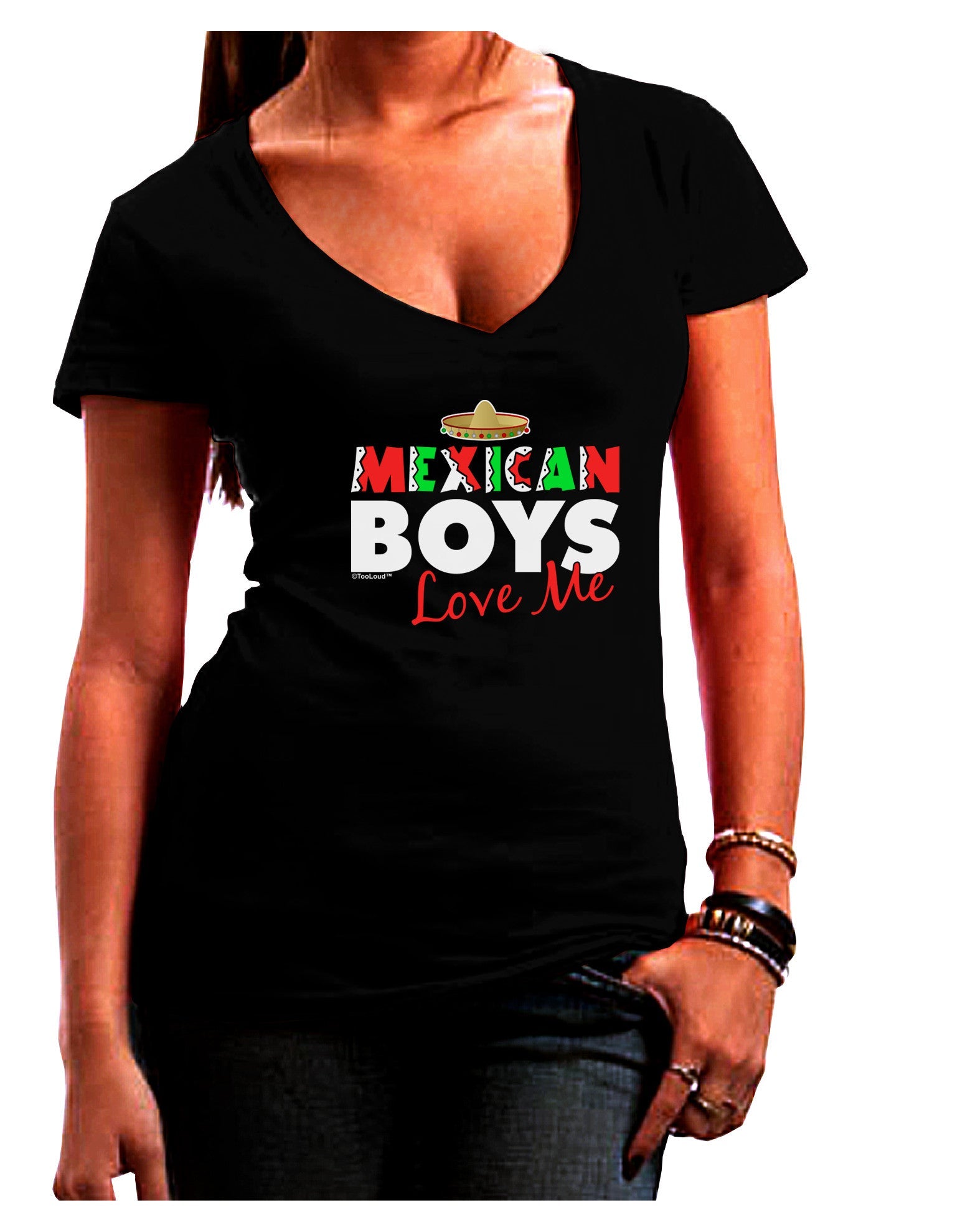 Mexican Boys Love Me Womens V-Neck Dark T-Shirt-Womens V-Neck T-Shirts-TooLoud-Black-Juniors Fitted Small-Davson Sales