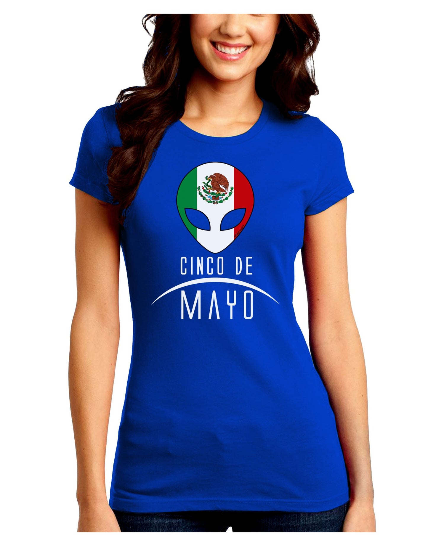 Mexican Extraterrestrial Text Juniors Petite Crew Dark T-Shirt-T-Shirts Juniors Tops-TooLoud-Royal-Blue-Juniors Fitted Small-Davson Sales