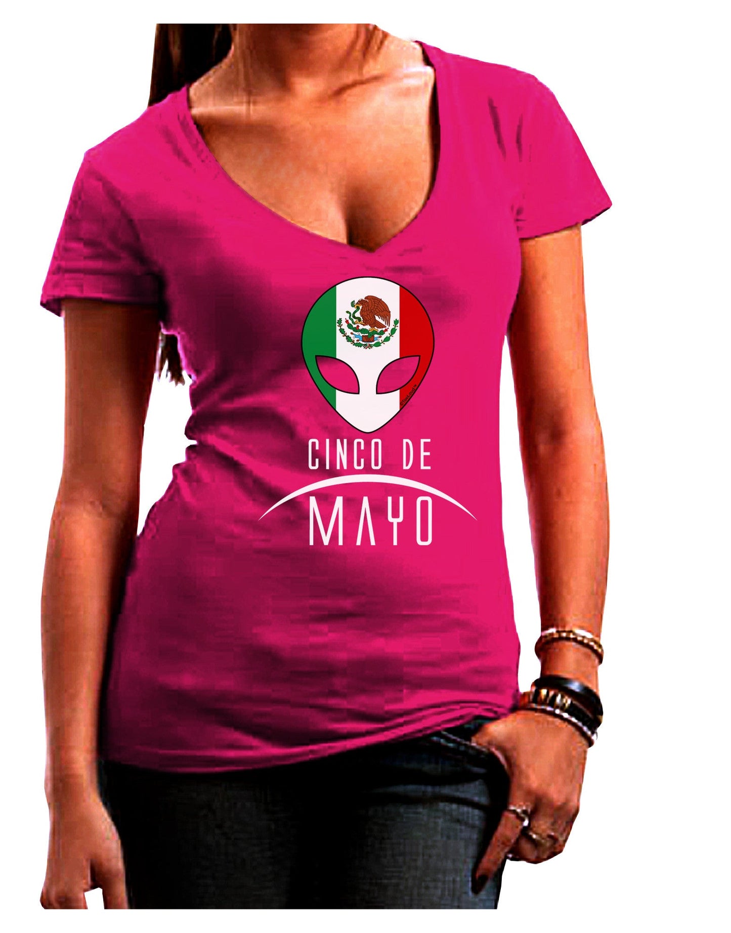 Mexican Extraterrestrial Text Womens V-Neck Dark T-Shirt-Womens V-Neck T-Shirts-TooLoud-Hot-Pink-Juniors Fitted Small-Davson Sales
