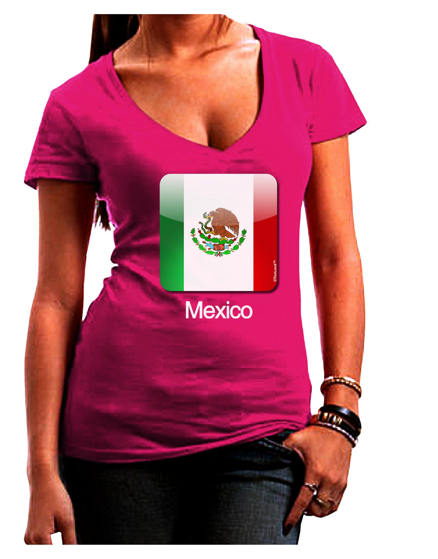 Mexican Flag App Icon - Text Juniors V-Neck Dark T-Shirt by TooLoud-Womens V-Neck T-Shirts-TooLoud-Black-Juniors Fitted Small-Davson Sales