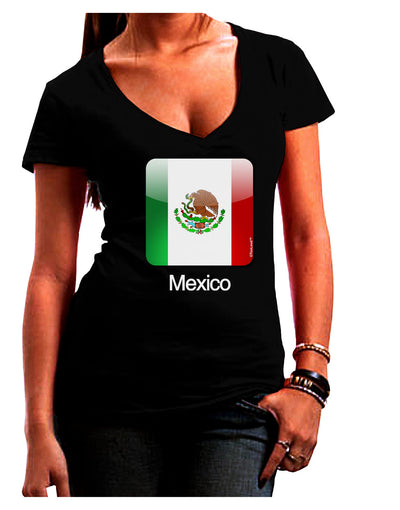 Mexican Flag App Icon - Text Juniors V-Neck Dark T-Shirt by TooLoud-Womens V-Neck T-Shirts-TooLoud-Black-Juniors Fitted Small-Davson Sales