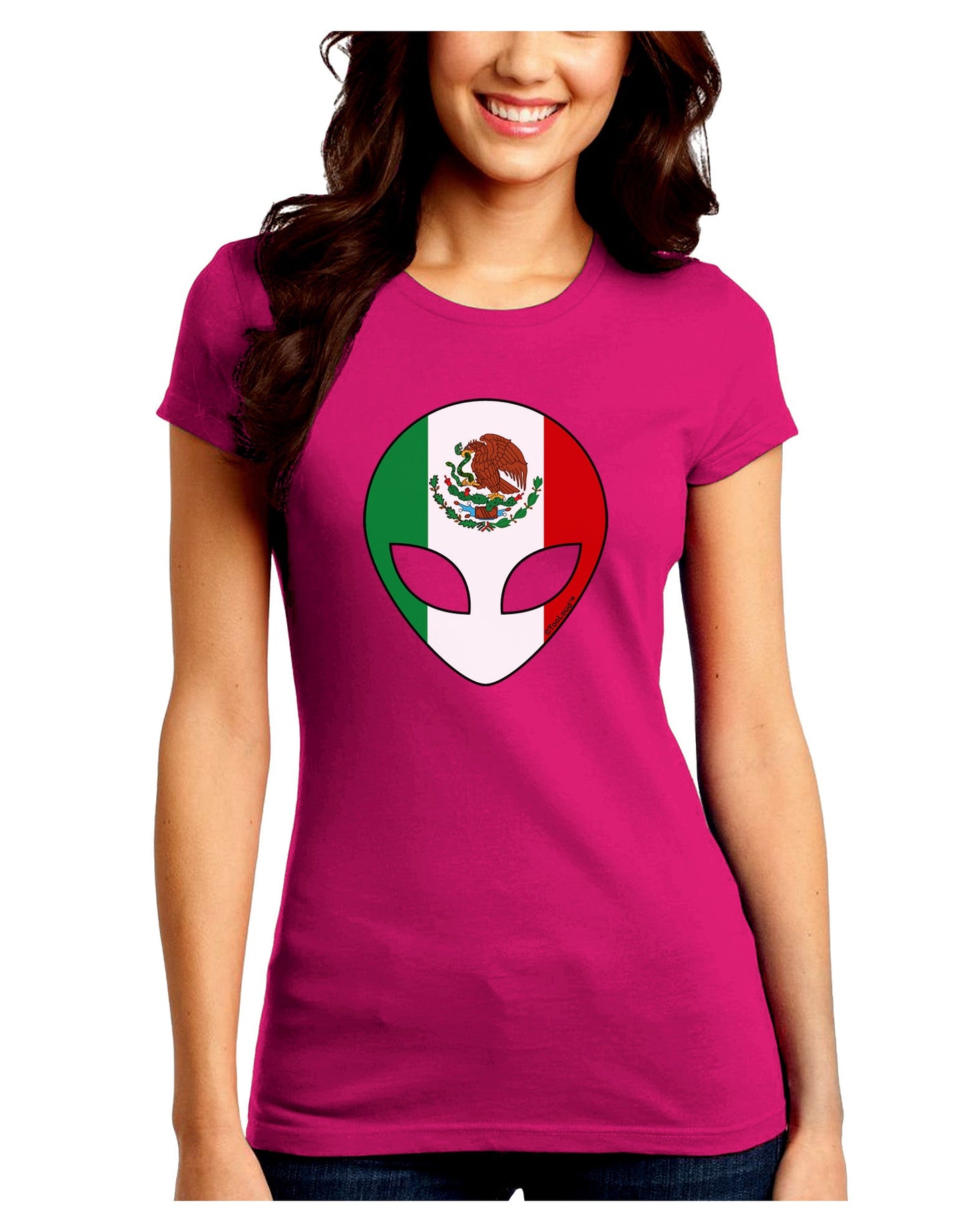 Mexican Flag Extraterrestrial Juniors Petite Crew Dark T-Shirt-T-Shirts Juniors Tops-TooLoud-Hot-Pink-Juniors Fitted Small-Davson Sales