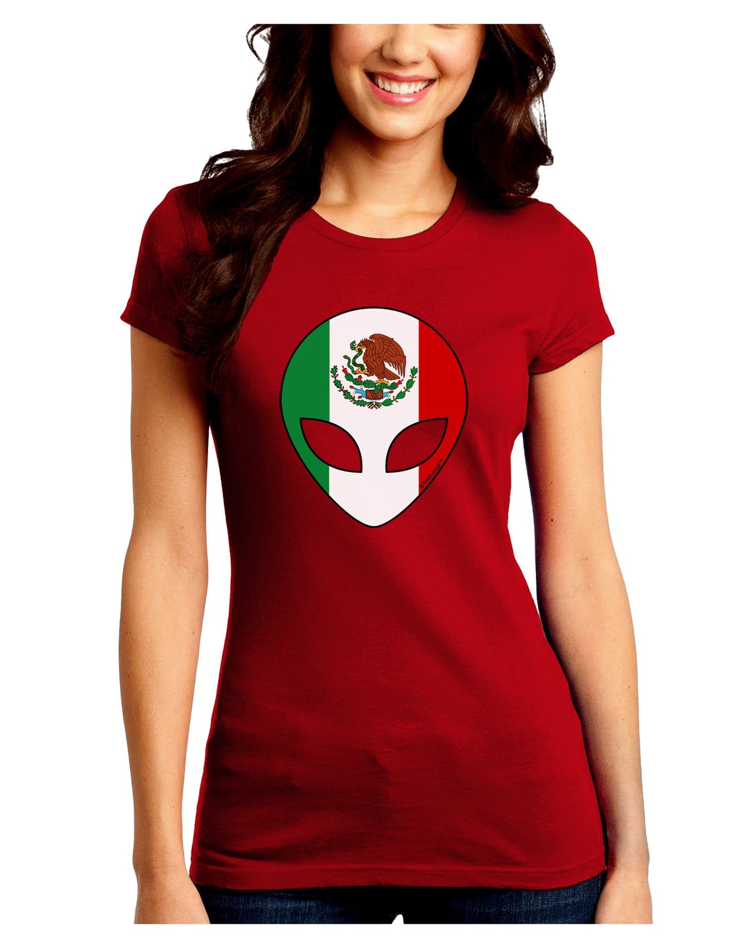 Mexican Flag Extraterrestrial Juniors Petite Crew Dark T-Shirt-T-Shirts Juniors Tops-TooLoud-Red-Juniors Fitted Small-Davson Sales