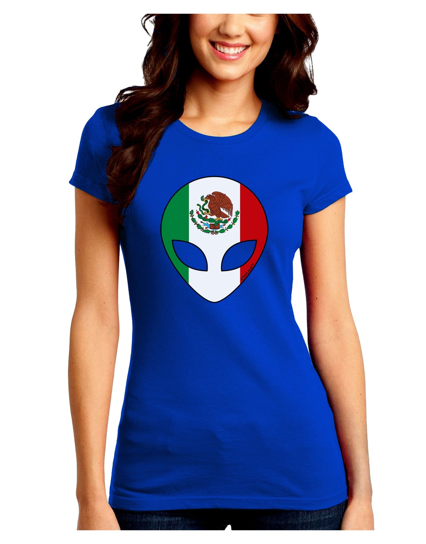 Mexican Flag Extraterrestrial Juniors Petite Crew Dark T-Shirt-T-Shirts Juniors Tops-TooLoud-Royal-Blue-Juniors Fitted Small-Davson Sales
