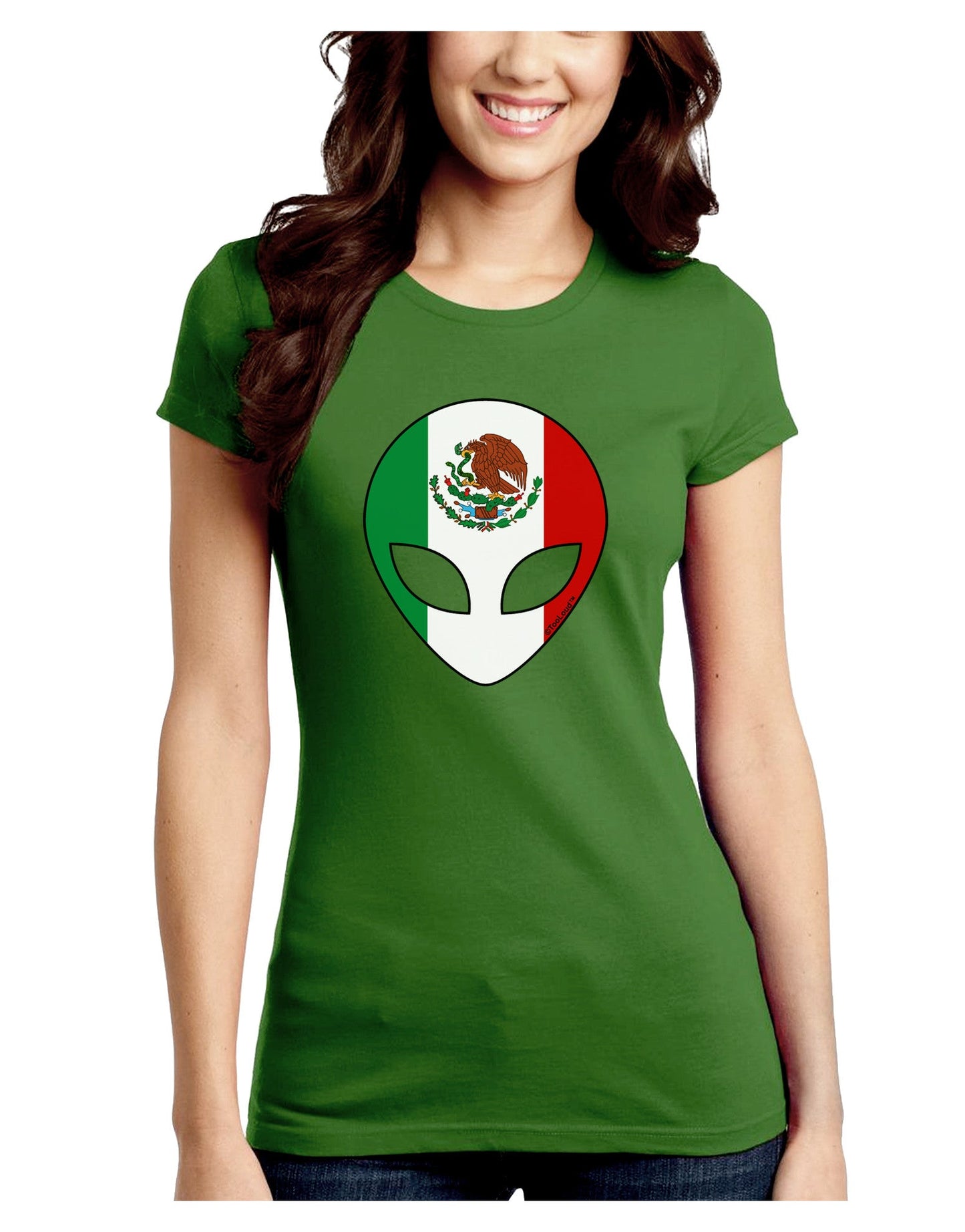 Mexican Flag Extraterrestrial Juniors Petite Crew Dark T-Shirt-T-Shirts Juniors Tops-TooLoud-Kiwi-Green-Juniors Fitted Small-Davson Sales