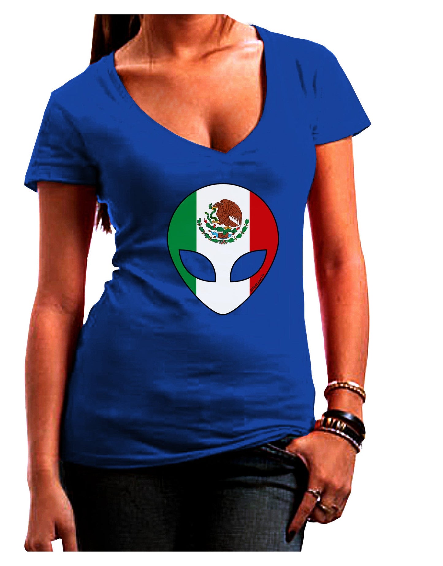 Mexican Flag Extraterrestrial Womens V-Neck Dark T-Shirt-Womens V-Neck T-Shirts-TooLoud-Royal-Blue-Juniors Fitted Small-Davson Sales