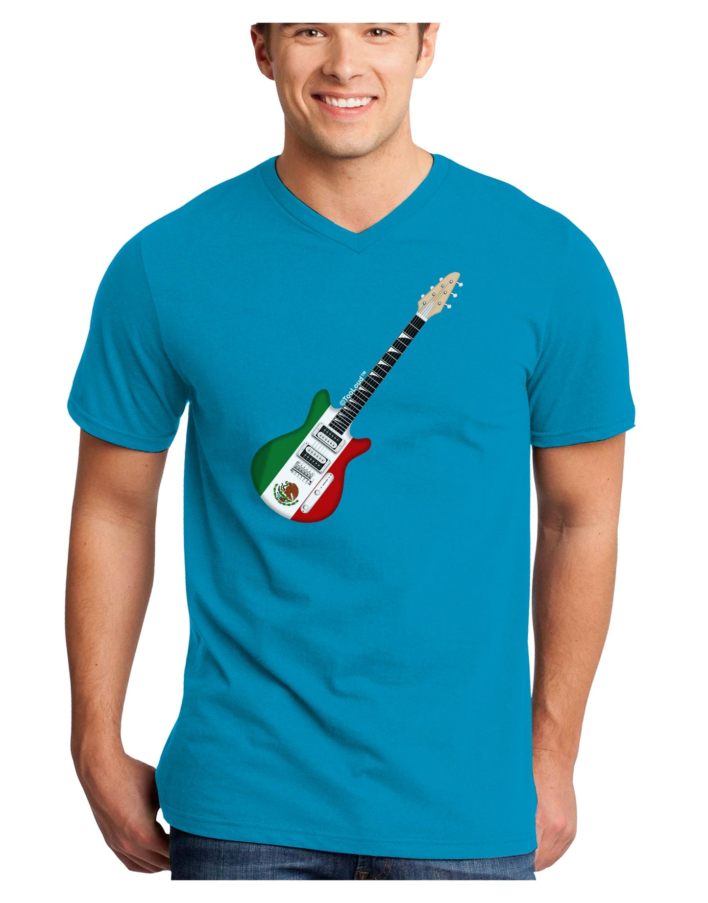 Mexican Flag Guitar Design Adult Dark V-Neck T-Shirt by TooLoud-Mens V-Neck T-Shirt-TooLoud-Turquoise-Small-Davson Sales