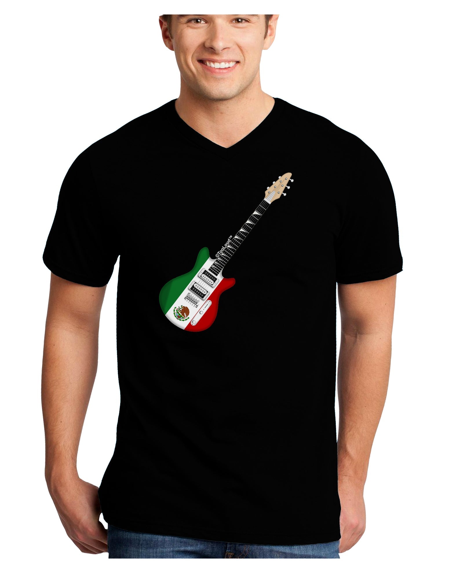 Mexican Flag Guitar Design Adult Dark V-Neck T-Shirt by TooLoud-Mens V-Neck T-Shirt-TooLoud-Black-Small-Davson Sales