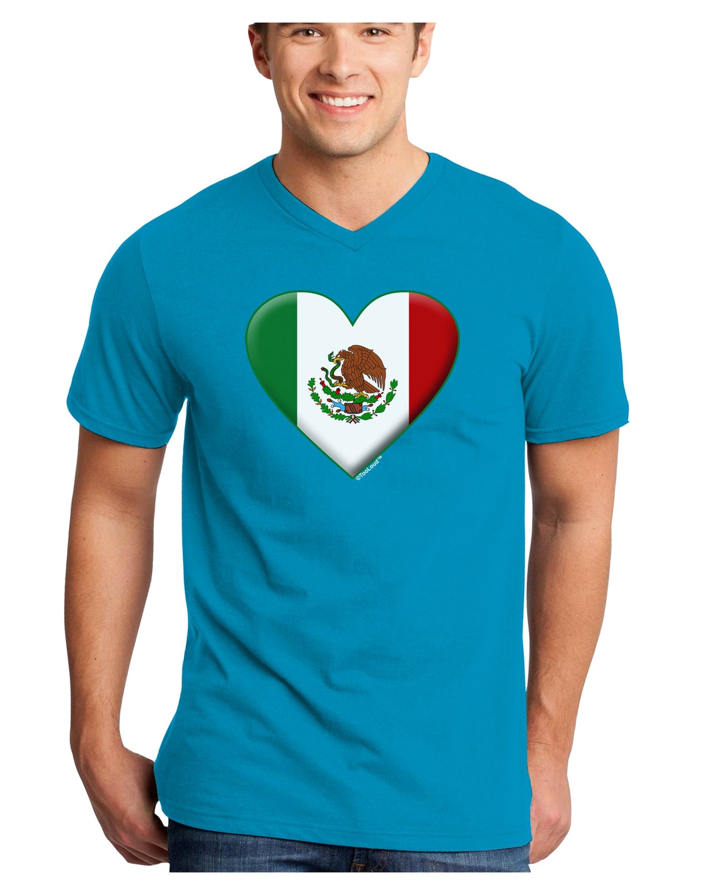 Mexican Flag Heart - Beveled Adult Dark V-Neck T-Shirt by TooLoud-Mens V-Neck T-Shirt-TooLoud-Turquoise-Small-Davson Sales