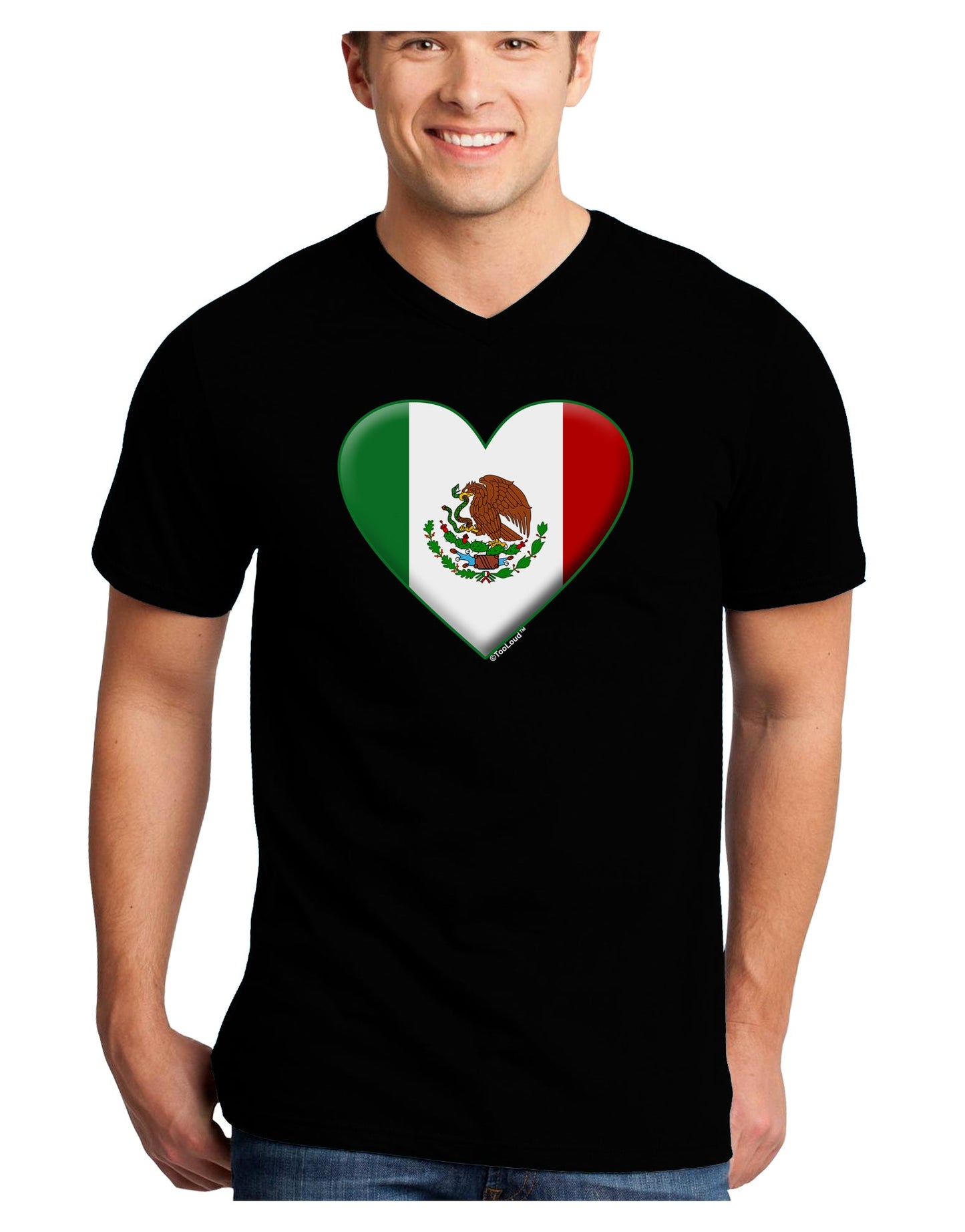 Mexican Flag Heart - Beveled Adult Dark V-Neck T-Shirt by TooLoud-Mens V-Neck T-Shirt-TooLoud-Black-Small-Davson Sales