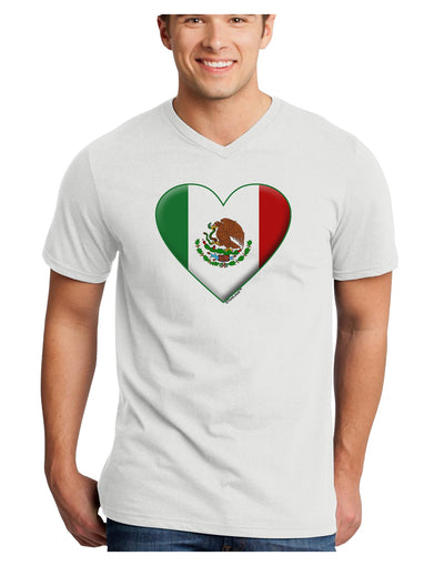 Mexican Flag Heart - Beveled Adult V-Neck T-shirt by TooLoud-Mens V-Neck T-Shirt-TooLoud-White-Small-Davson Sales