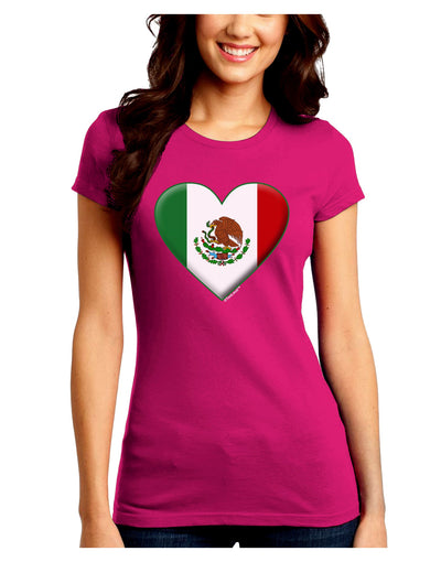 Mexican Flag Heart - Beveled Juniors Crew Dark T-Shirt by TooLoud-T-Shirts Juniors Tops-TooLoud-Hot-Pink-Juniors Fitted Small-Davson Sales