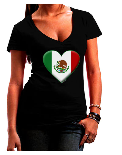 Mexican Flag Heart - Beveled Juniors V-Neck Dark T-Shirt by TooLoud-Womens V-Neck T-Shirts-TooLoud-Black-Juniors Fitted Small-Davson Sales