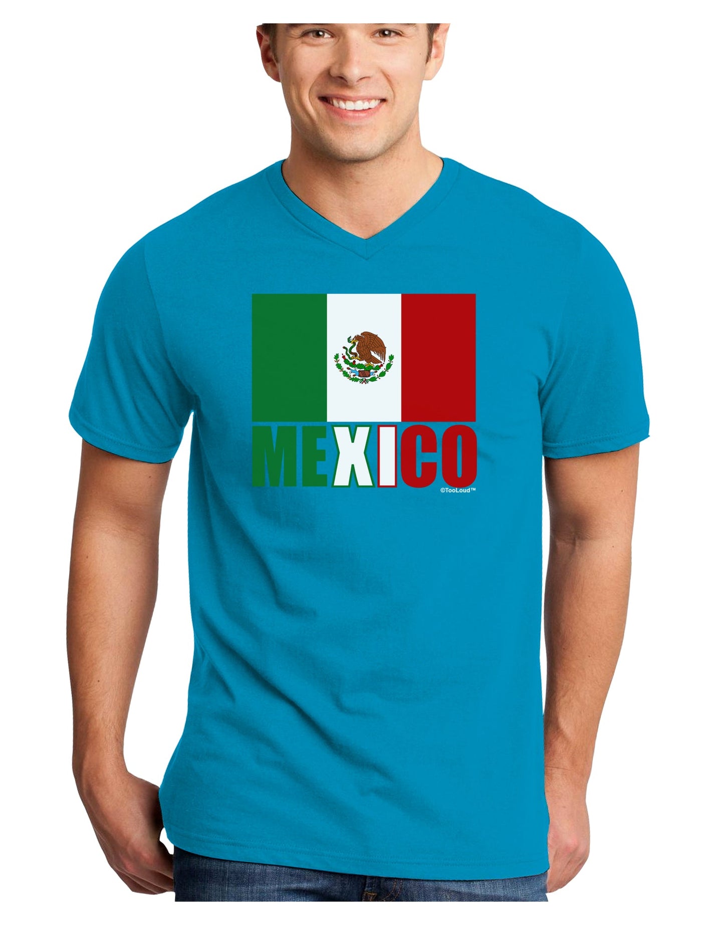 Mexican Flag - Mexico Text Adult Dark V-Neck T-Shirt by TooLoud-Mens V-Neck T-Shirt-TooLoud-Turquoise-Small-Davson Sales