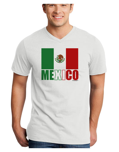 Mexican Flag - Mexico Text Adult V-Neck T-shirt by TooLoud-Mens V-Neck T-Shirt-TooLoud-White-Small-Davson Sales