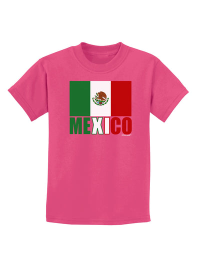 Mexican Flag - Mexico Text Childrens Dark T-Shirt by TooLoud-Childrens T-Shirt-TooLoud-Sangria-X-Small-Davson Sales