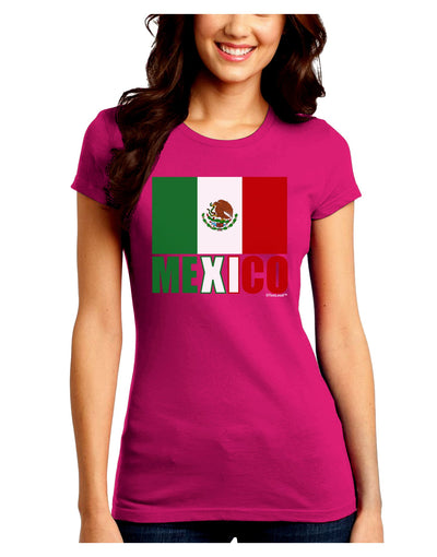 Mexican Flag - Mexico Text Juniors Crew Dark T-Shirt by TooLoud-T-Shirts Juniors Tops-TooLoud-Hot-Pink-Juniors Fitted Small-Davson Sales