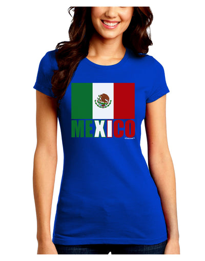 Mexican Flag - Mexico Text Juniors Crew Dark T-Shirt by TooLoud-T-Shirts Juniors Tops-TooLoud-Royal-Blue-Juniors Fitted Small-Davson Sales