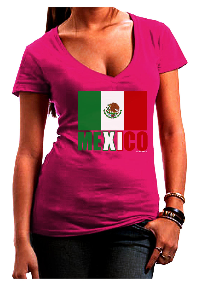 Mexican Flag - Mexico Text Juniors V-Neck Dark T-Shirt by TooLoud-Womens V-Neck T-Shirts-TooLoud-Black-Juniors Fitted Small-Davson Sales