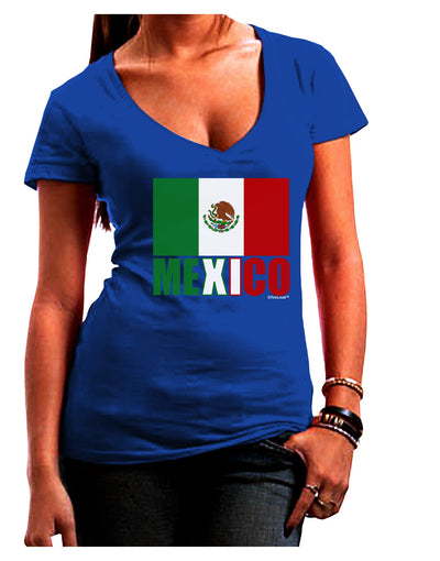 Mexican Flag - Mexico Text Juniors V-Neck Dark T-Shirt by TooLoud-Womens V-Neck T-Shirts-TooLoud-Royal-Blue-Juniors Fitted Small-Davson Sales