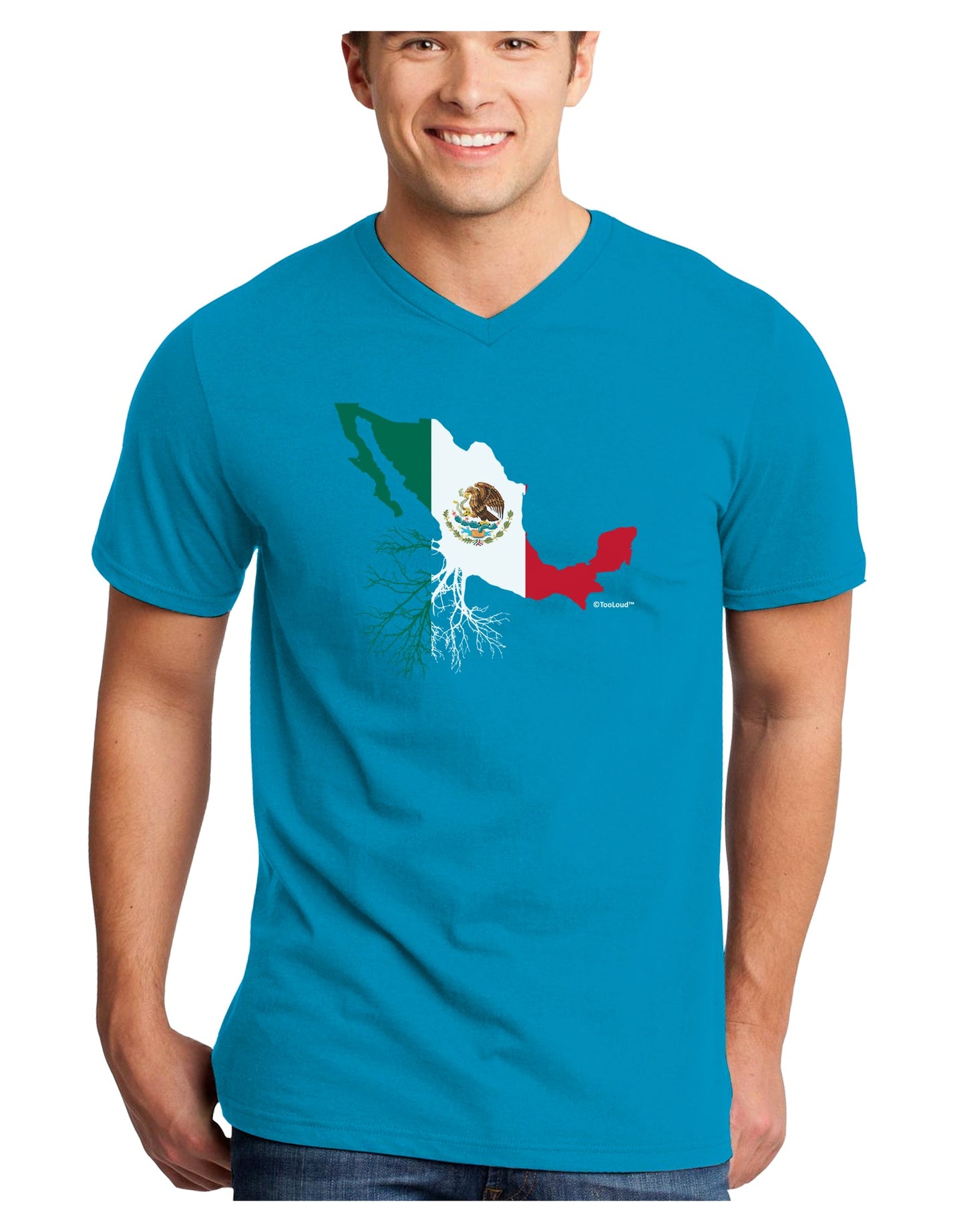 Mexican Roots - Mexico Outline Mexican Flag Adult Dark V-Neck T-Shirt by TooLoud-Mens V-Neck T-Shirt-TooLoud-Turquoise-Small-Davson Sales