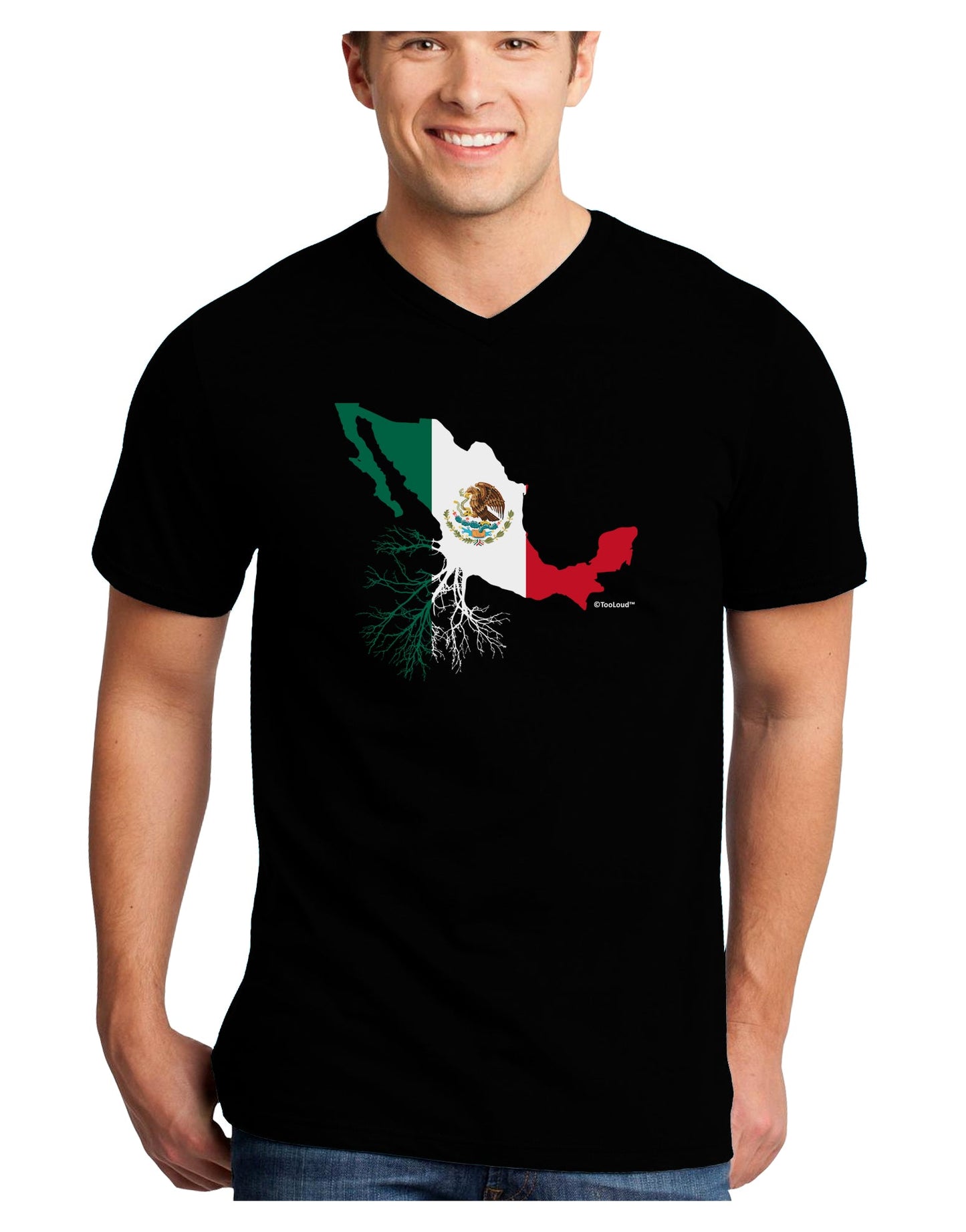 Mexican Roots - Mexico Outline Mexican Flag Adult Dark V-Neck T-Shirt by TooLoud-Mens V-Neck T-Shirt-TooLoud-Black-Small-Davson Sales