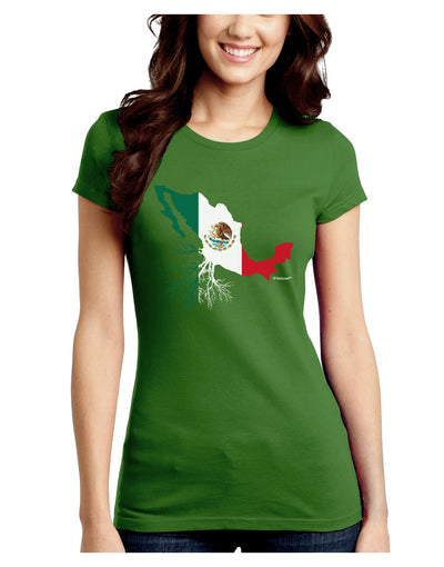 Mexican Roots - Mexico Outline Mexican Flag Juniors Crew Dark T-Shirt by TooLoud-T-Shirts Juniors Tops-TooLoud-Kiwi-Green-Juniors Fitted X-Small-Davson Sales