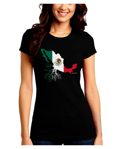 Mexican Roots - Mexico Outline Mexican Flag Juniors Crew Dark T-Shirt by TooLoud-T-Shirts Juniors Tops-TooLoud-Black-Juniors Fitted Small-Davson Sales