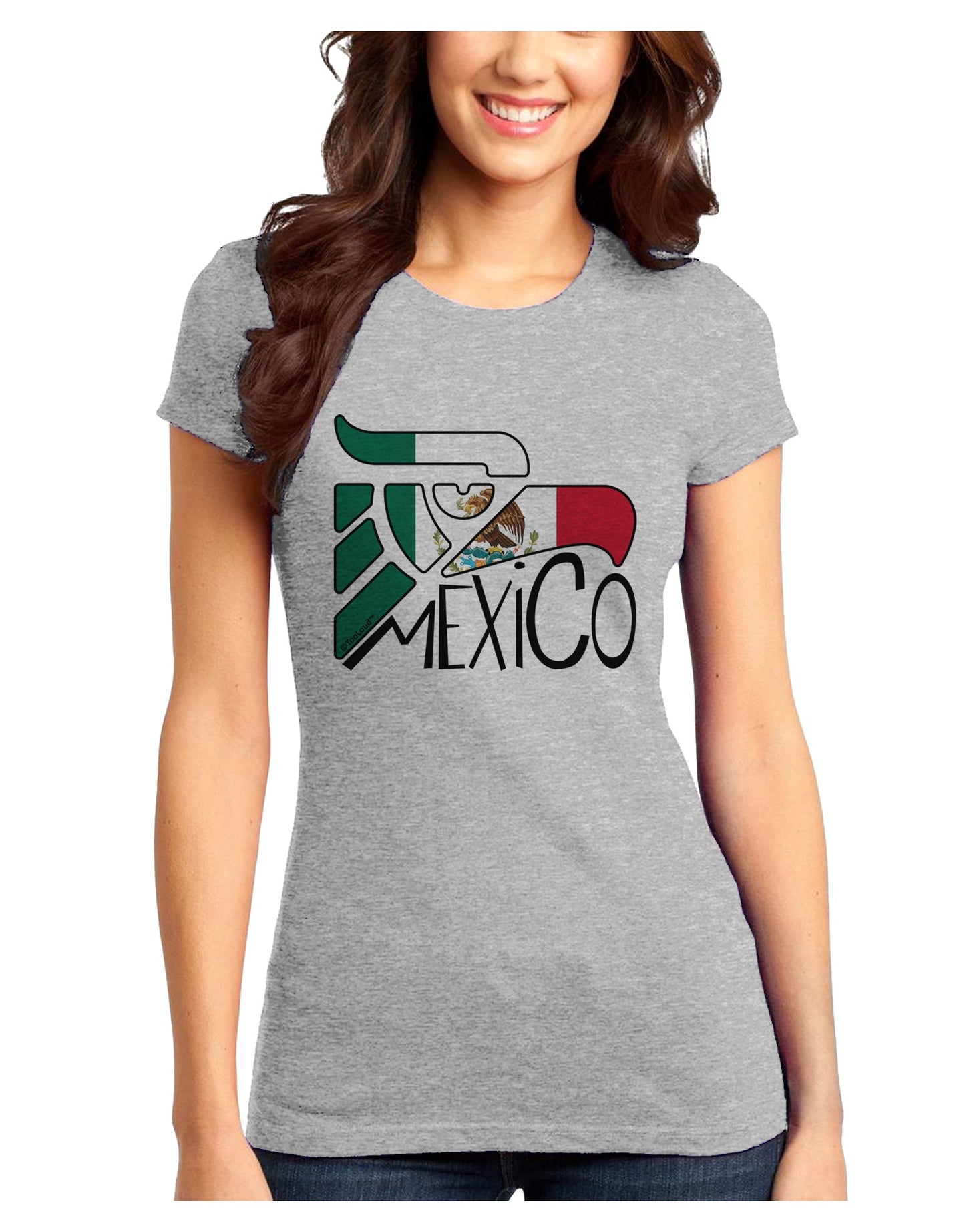 Mexico Eagle Symbol - Mexican Flag - Mexico Juniors T-Shirt by TooLoud-Womens Juniors T-Shirt-TooLoud-Ash-Gray-Juniors Fitted X-Small-Davson Sales