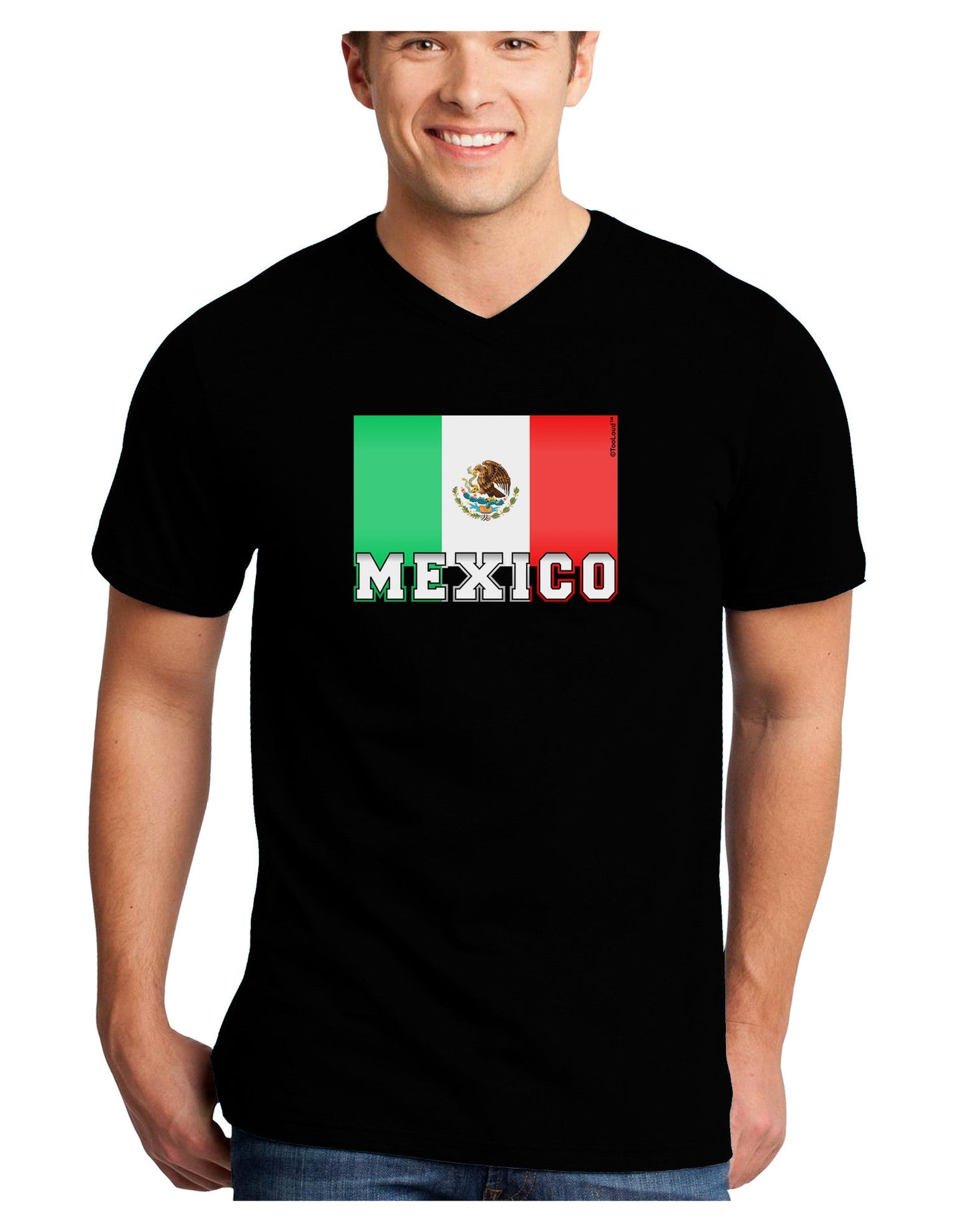 Mexico Flag Dark Adult Dark V-Neck T-Shirt-TooLoud-Black-Small-Davson Sales