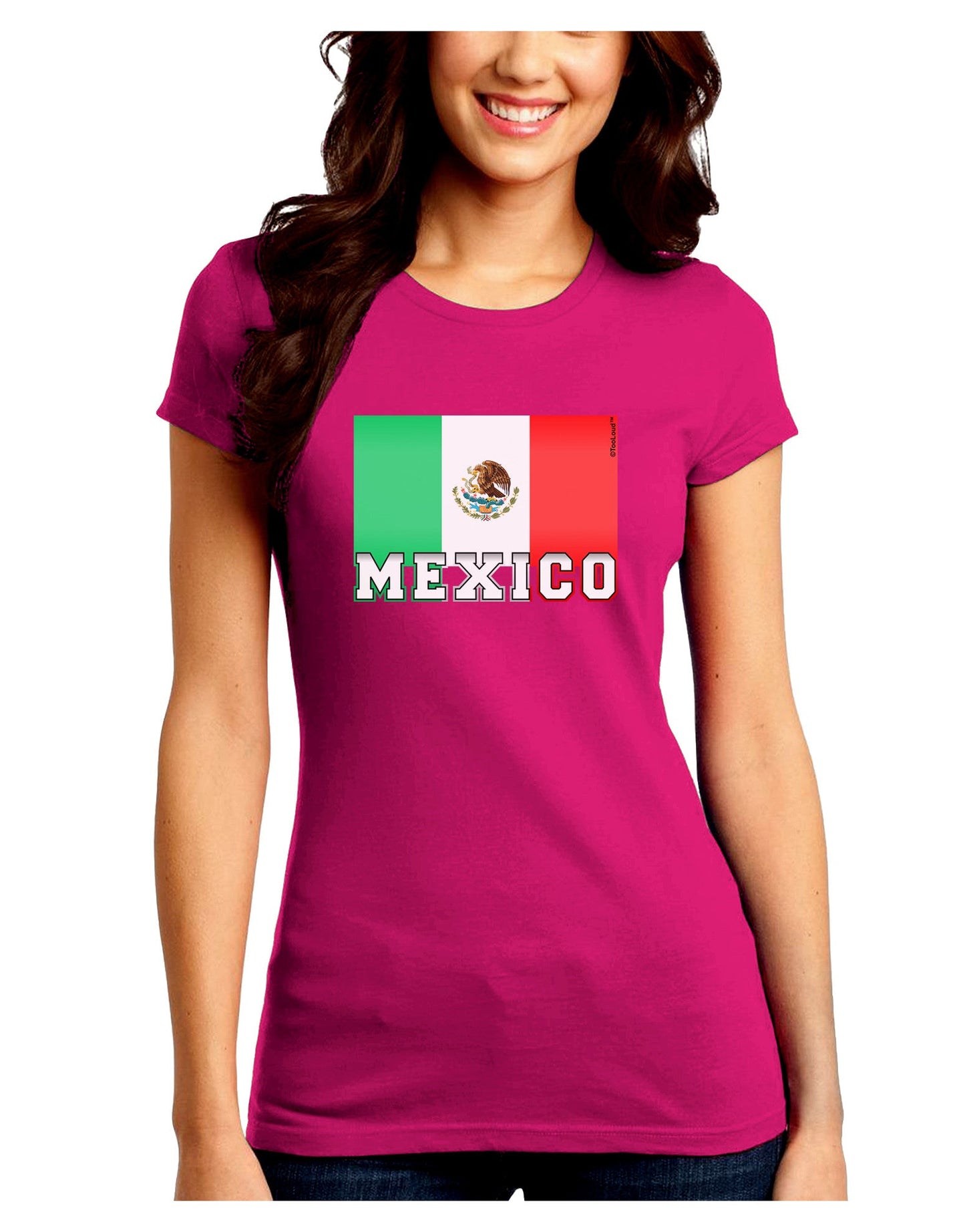 Mexico Flag Dark Juniors Petite Crew Dark T-Shirt-T-Shirts Juniors Tops-TooLoud-Hot-Pink-Juniors Fitted Small-Davson Sales