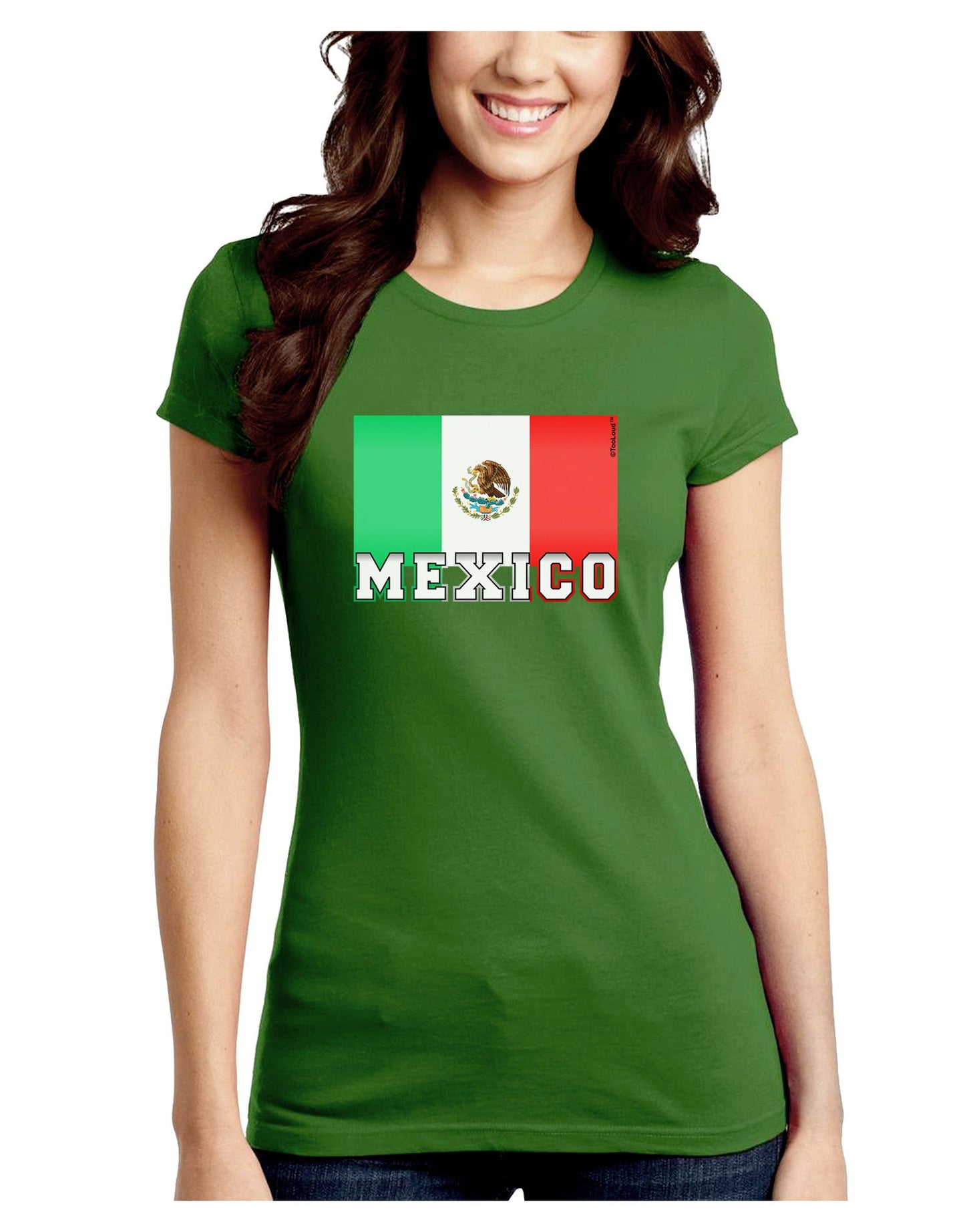 Mexico Flag Dark Juniors Petite Crew Dark T-Shirt-T-Shirts Juniors Tops-TooLoud-Kiwi-Green-Juniors Fitted Small-Davson Sales