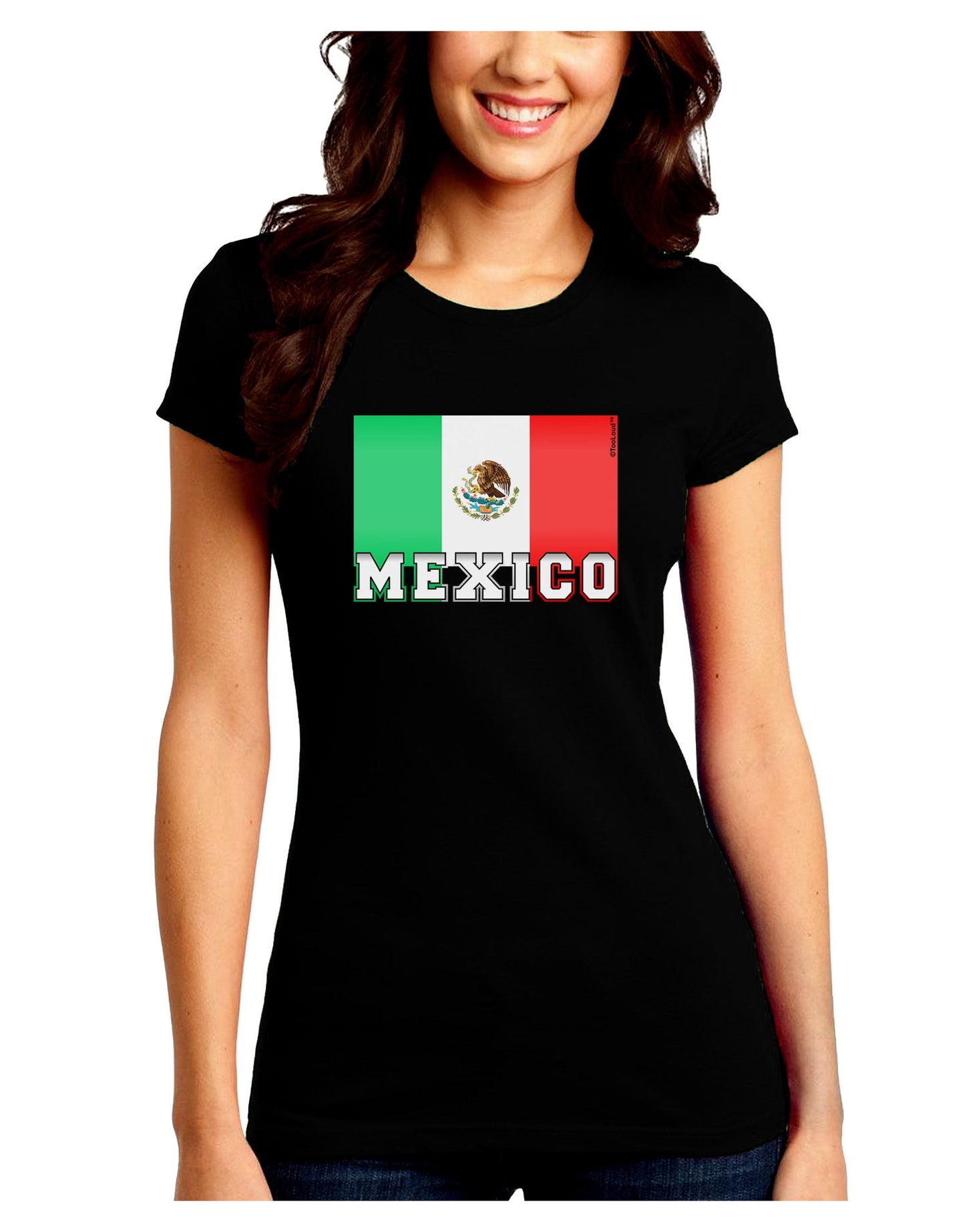 Mexico Flag Dark Juniors Petite Crew Dark T-Shirt-T-Shirts Juniors Tops-TooLoud-Black-Juniors Fitted Small-Davson Sales