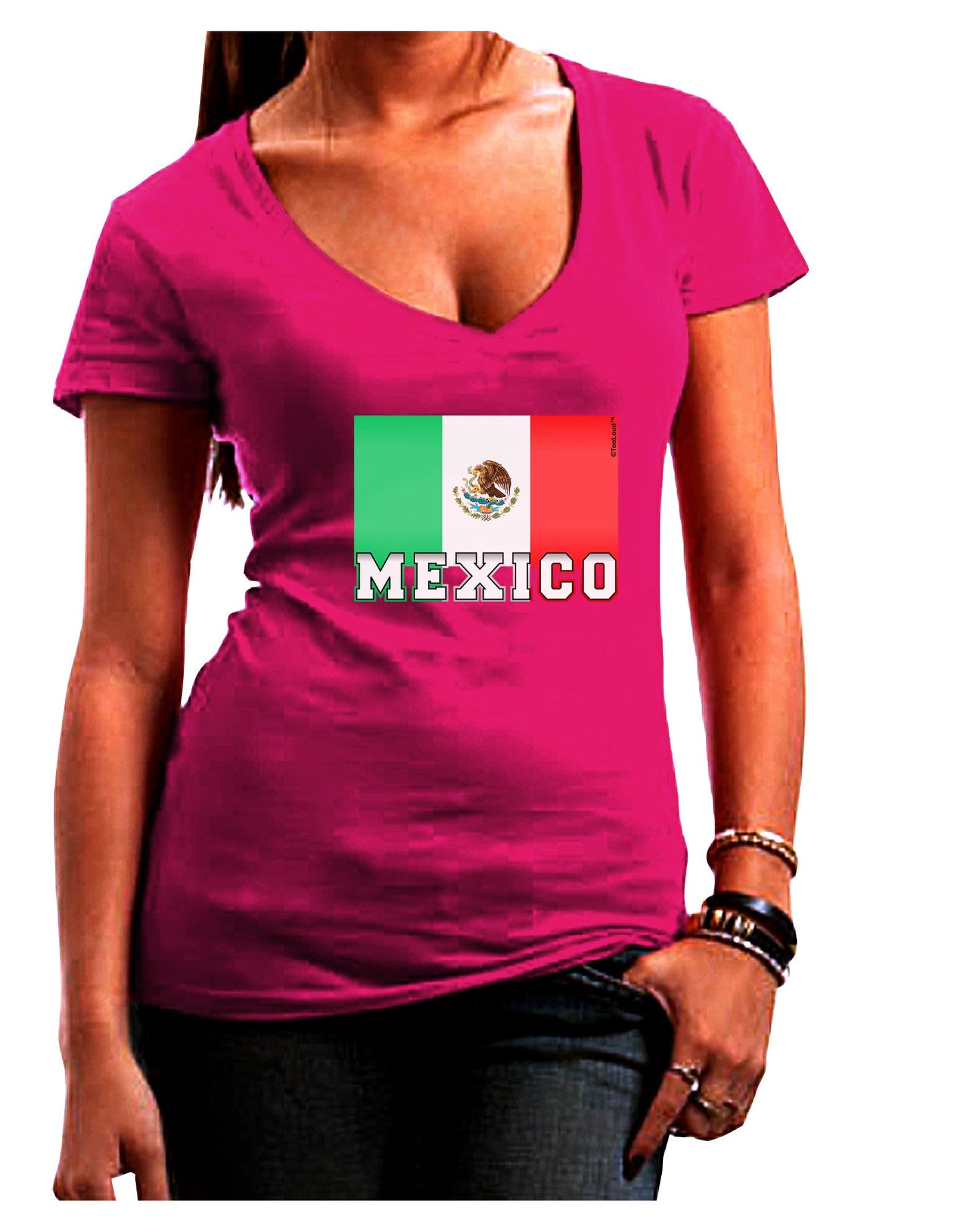 Mexico Flag Dark Womens V-Neck Dark T-Shirt-Womens V-Neck T-Shirts-TooLoud-Hot-Pink-Juniors Fitted Small-Davson Sales