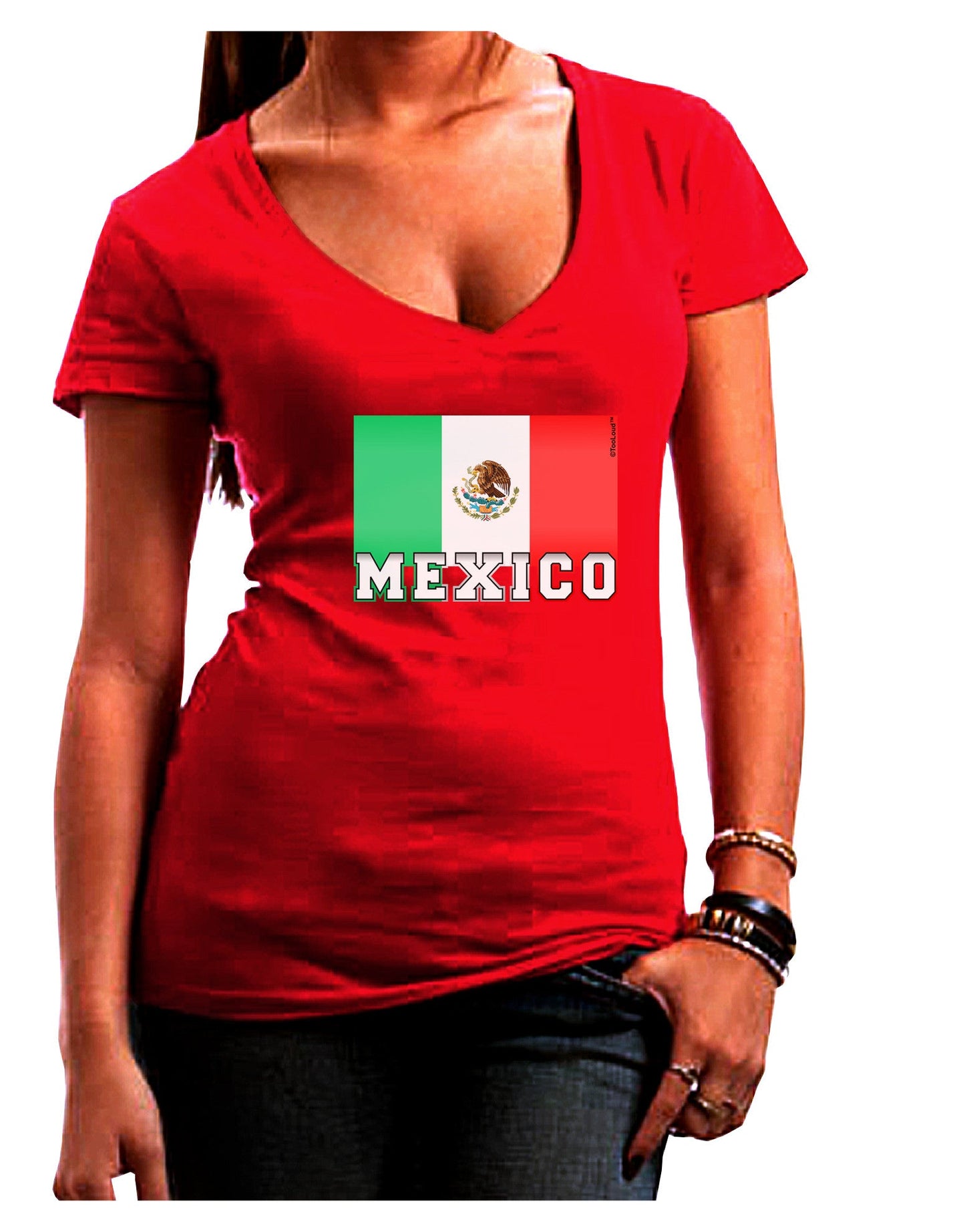 Mexico Flag Dark Womens V-Neck Dark T-Shirt-Womens V-Neck T-Shirts-TooLoud-Red-Juniors Fitted Small-Davson Sales