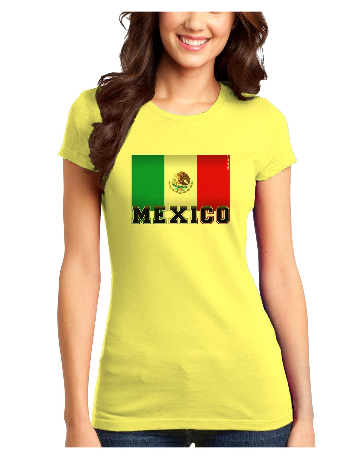 Mexico Flag Juniors Petite T-Shirt-T-Shirts Juniors Tops-TooLoud-Yellow-Juniors Fitted X-Small-Davson Sales