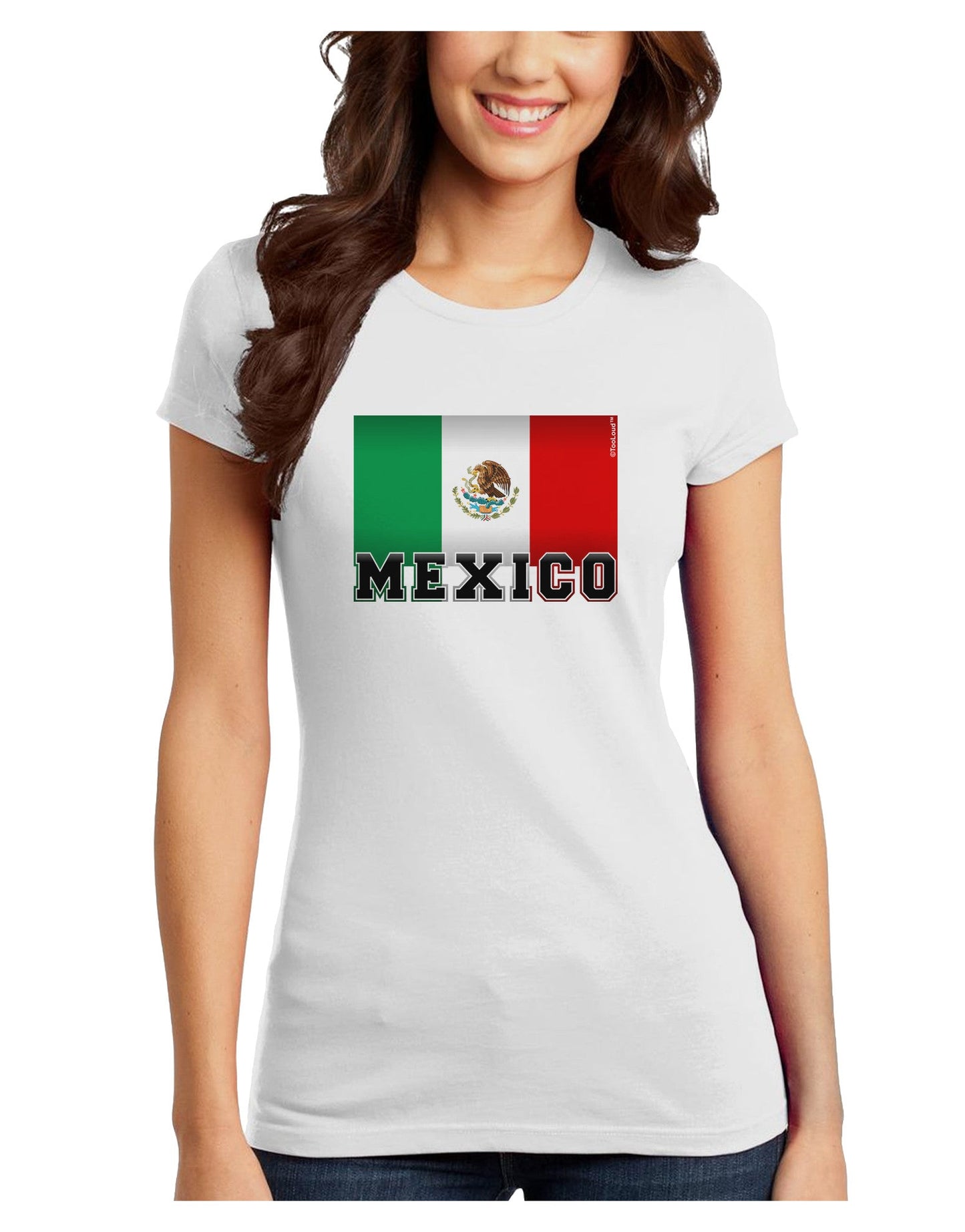 Mexico Flag Juniors Petite T-Shirt-T-Shirts Juniors Tops-TooLoud-White-Juniors Fitted X-Small-Davson Sales