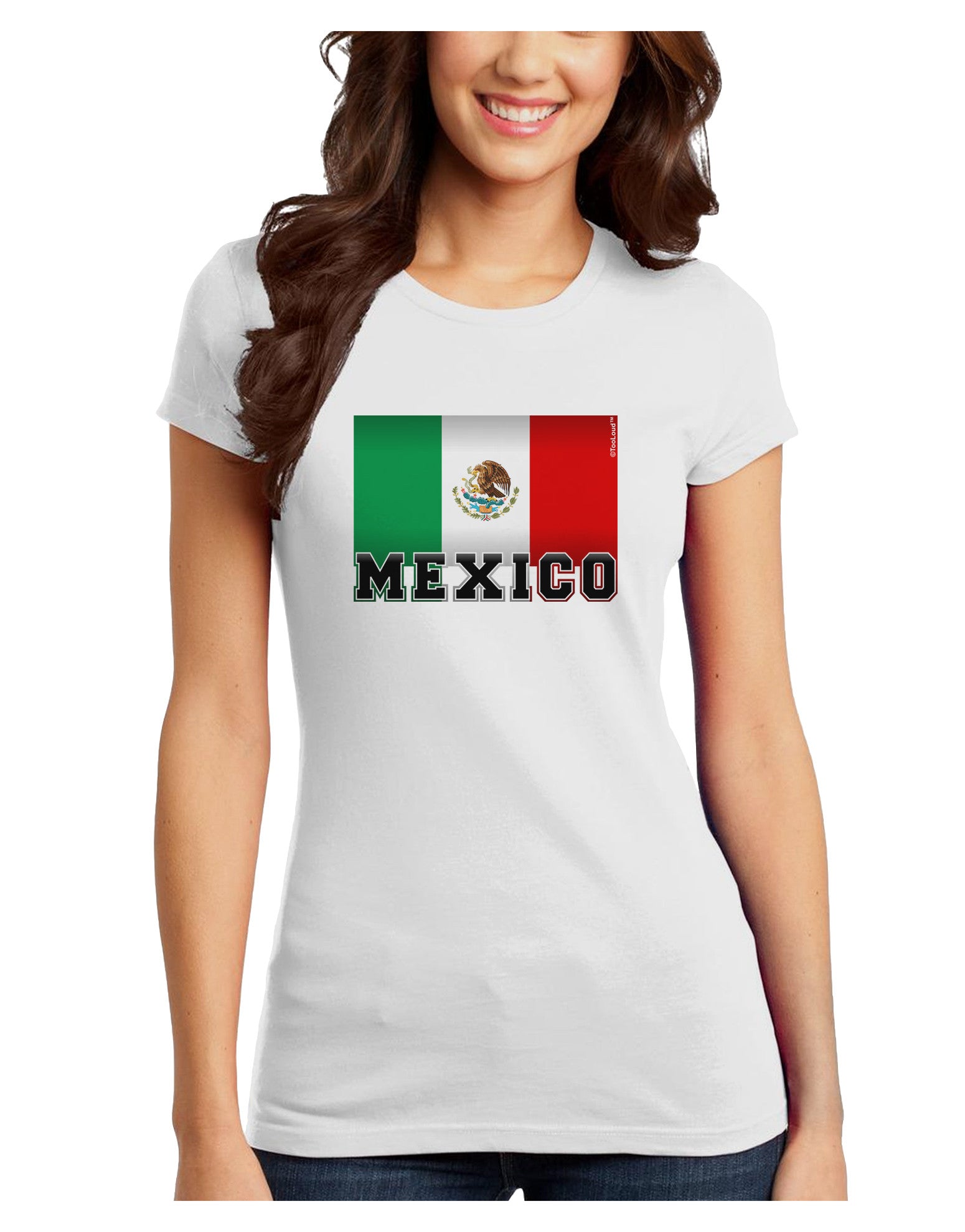 Mexico Flag Juniors Petite T-Shirt-T-Shirts Juniors Tops-TooLoud-White-Juniors Fitted X-Small-Davson Sales
