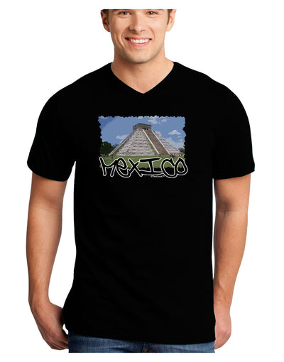 Mexico - Mayan Temple Cut-out Adult Dark V-Neck T-Shirt-TooLoud-Black-Small-Davson Sales