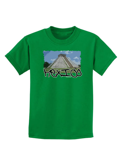 Mexico - Mayan Temple Cut-out Childrens Dark T-Shirt-Childrens T-Shirt-TooLoud-Kelly-Green-X-Small-Davson Sales