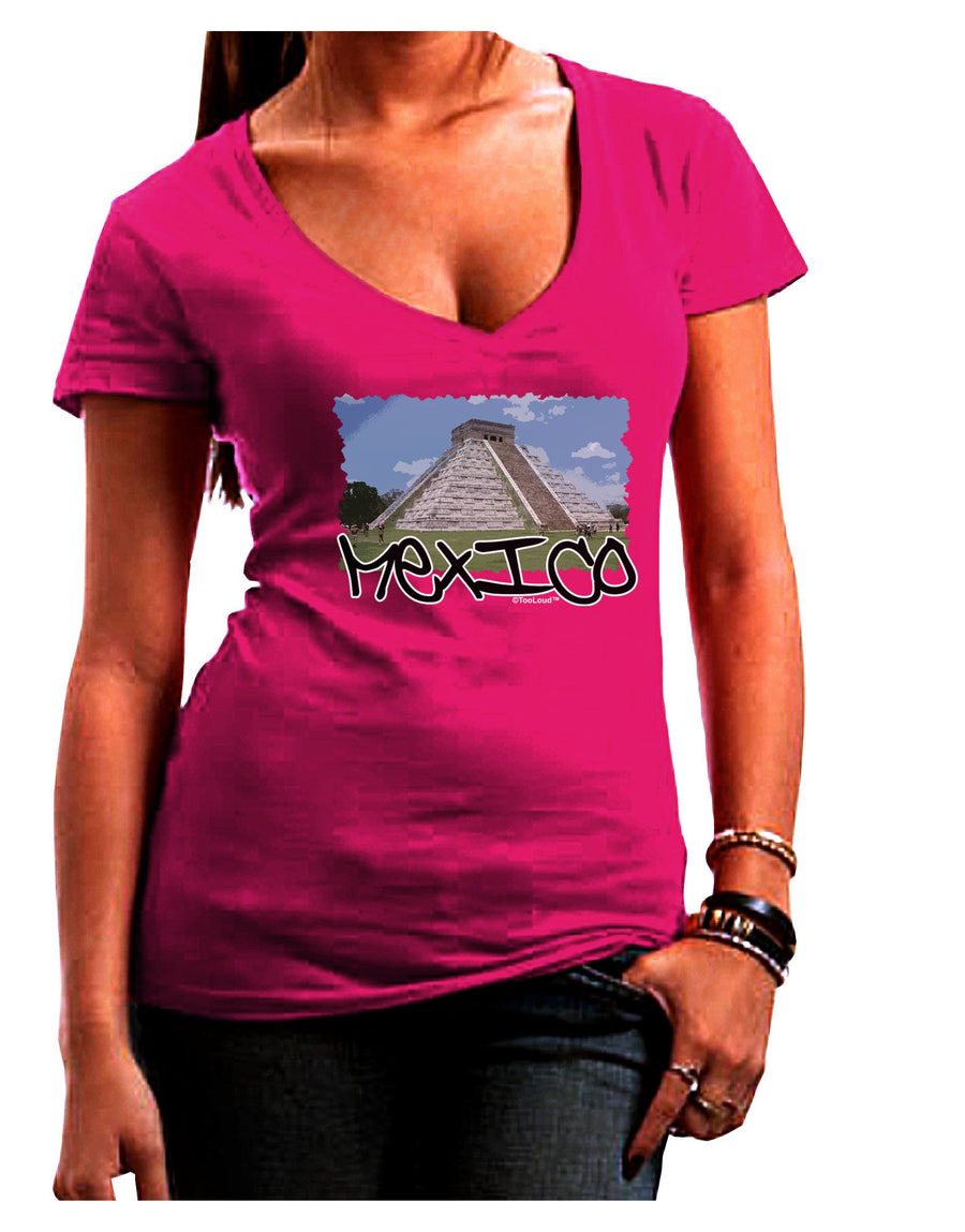 Mexico - Mayan Temple Cut-out Juniors V-Neck Dark T-Shirt-Womens V-Neck T-Shirts-TooLoud-Black-Juniors Fitted Small-Davson Sales