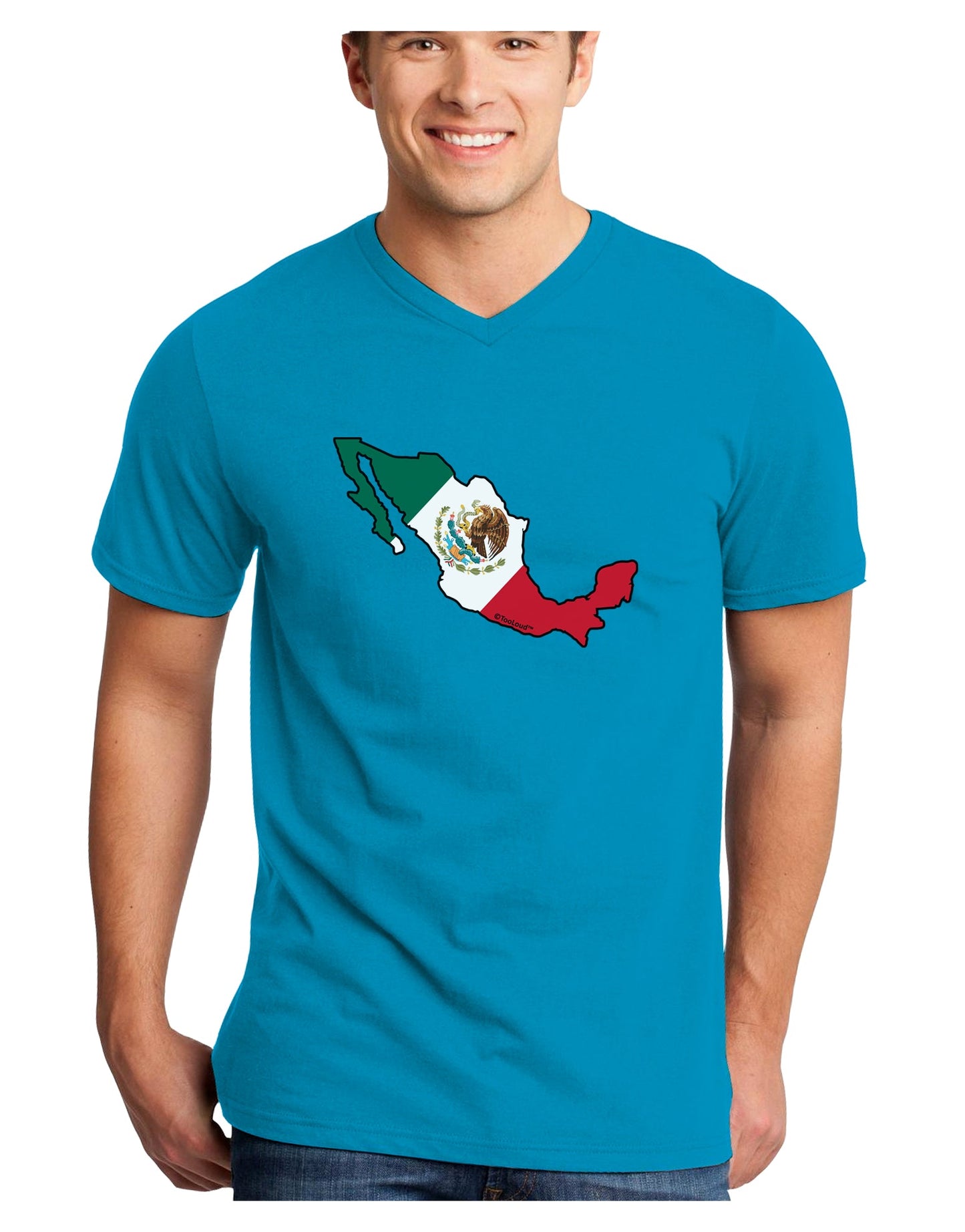 Mexico Outline - Mexican Flag Adult Dark V-Neck T-Shirt by TooLoud-Mens V-Neck T-Shirt-TooLoud-Turquoise-Small-Davson Sales
